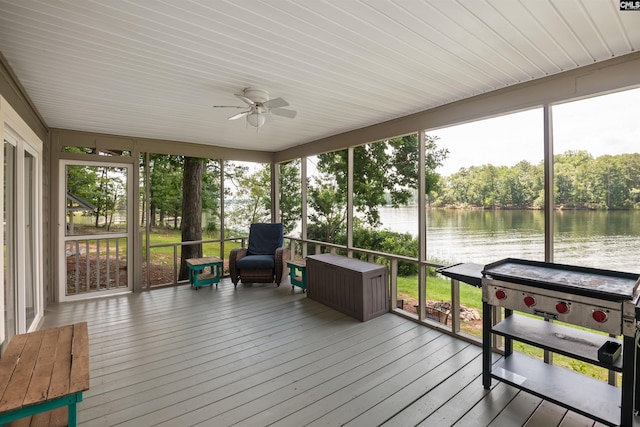 732 Nichols Ct, Leesville, SC 29070 - sunroom with a water view, a ceiling fan, and healthy amount of natural light