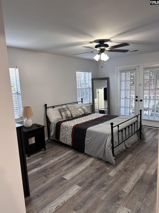 5 Battery Walk Ct Unit B, Columbia, SC 29212 - bedroom featuring wood finished floors, access to outside, ceiling fan, and french doors