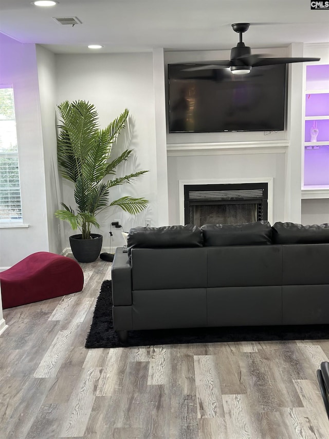 5 Battery Walk Ct Unit B, Columbia, SC 29212 - living area featuring ceiling fan, a fireplace, wood finished floors, and recessed lighting