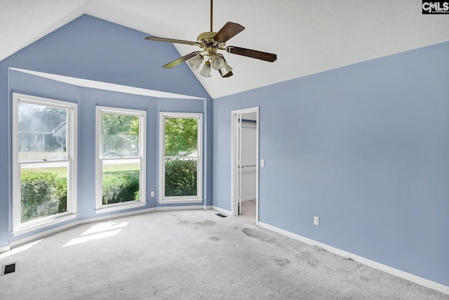 263 Sausage Ln, West Columbia, SC 29170 - carpeted empty room with lofted ceiling and ceiling fan