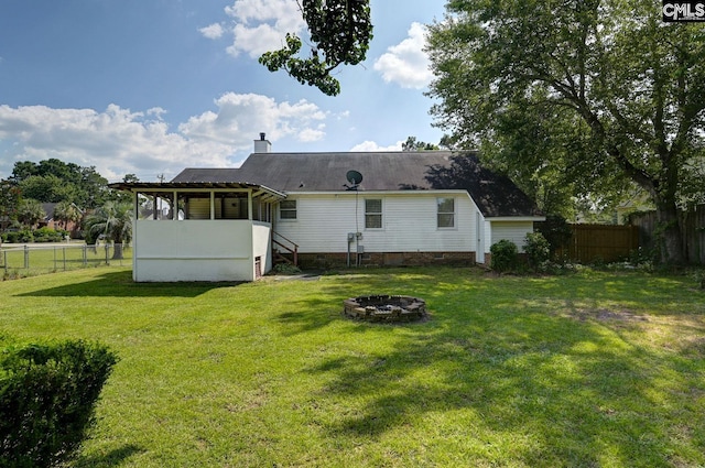 263 Sausage Ln, West Columbia, SC 29170 - back of house with a fenced backyard, an outdoor fire pit, and crawl space