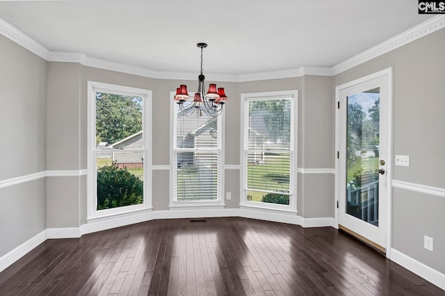 263 Sausage Ln, West Columbia, SC 29170 - unfurnished dining area featuring a chandelier, dark wood-type flooring, and healthy amount of natural light