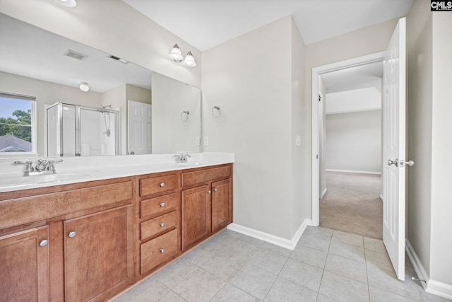 267 Caedmons Creek Dr, Irmo, SC 29063 - full bathroom featuring double vanity, a stall shower, and tile patterned flooring