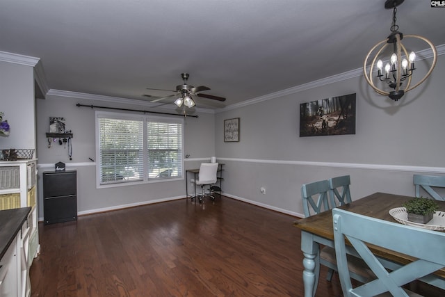 450 Laurel Mist Ln, West Columbia, SC 29170 - dining area featuring a chandelier, a ceiling fan, crown molding, and wood finished floors