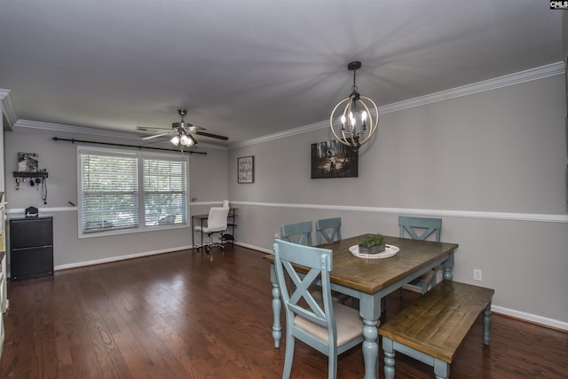 450 Laurel Mist Ln, West Columbia, SC 29170 - dining room featuring a chandelier, wood-type flooring, ornamental molding, and a ceiling fan