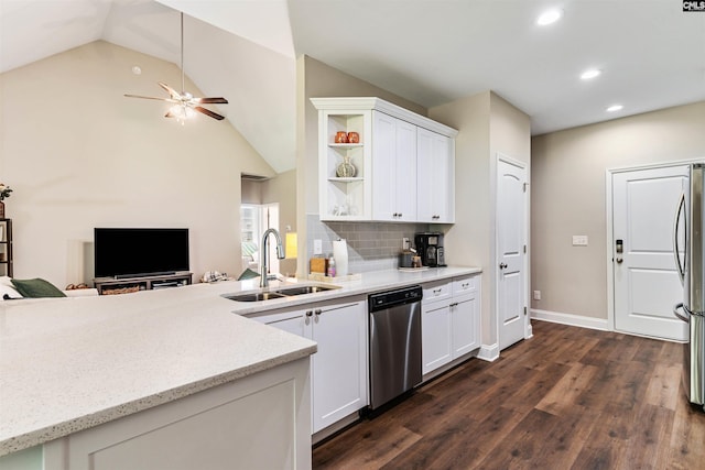 2203 Newberry Landing Cir, Newberry, SC 29108 - kitchen with appliances with stainless steel finishes, recessed lighting, white cabinets, dark wood-type flooring, and tasteful backsplash