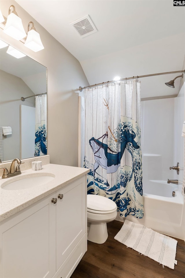 2203 Newberry Landing Cir, Newberry, SC 29108 - full bath with wood finished floors, vanity, lofted ceiling, and shower / tub combo