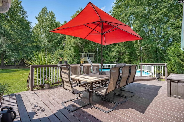 1140 Counts Ferry Rd, Lexington, SC 29072 - wooden terrace featuring an outdoor pool, a lawn, and view of scattered trees