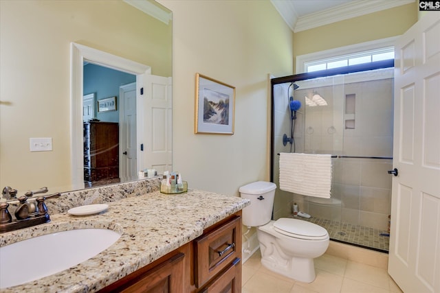 3450 Summerland Hwy, Leesville, SC 29070 - full bath with crown molding, vanity, a shower stall, and tile patterned floors