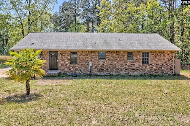 5404 Fairview Rd, Batesburg, SC 29006 - view of front of home with crawl space, a shingled roof, a front lawn, and brick siding