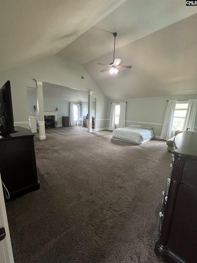 127 Brooklet Dr, Lexington, SC 29072 - bedroom with lofted ceiling, carpet flooring, and a ceiling fan