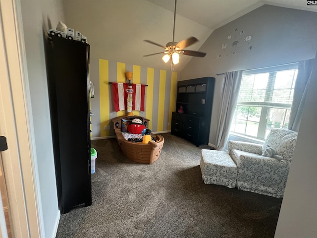 127 Brooklet Dr, Lexington, SC 29072 - living room featuring lofted ceiling, carpet floors, and a ceiling fan