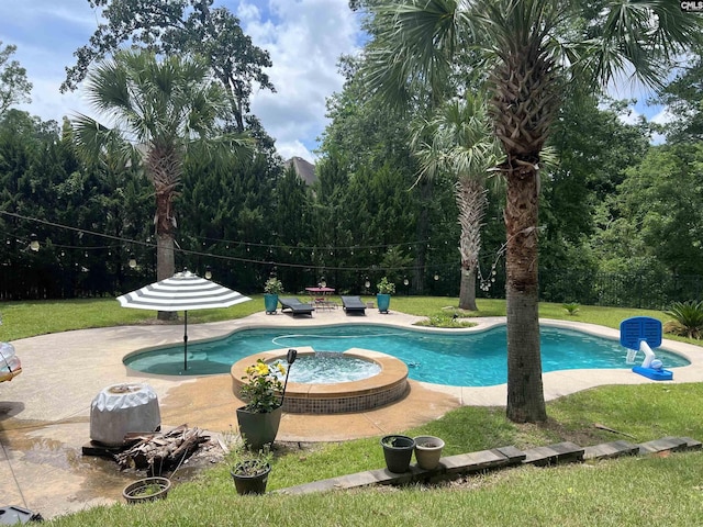 127 Brooklet Dr, Lexington, SC 29072 - view of pool with an in-ground hot tub, a yard, and a patio area
