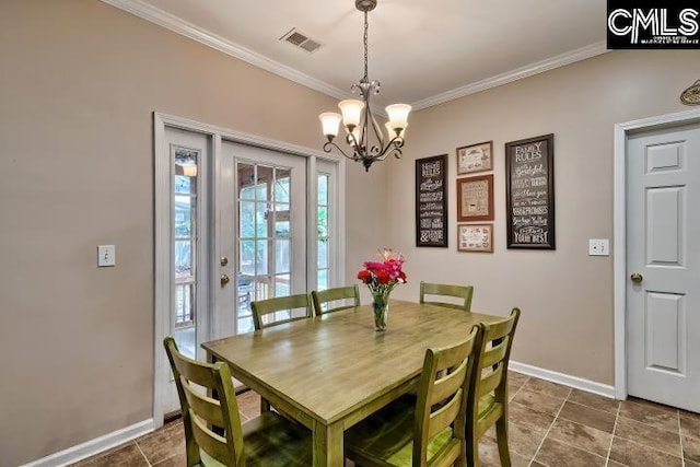 211 Lothrop Hill Rd, Lexington, SC 29072 - dining space with ornamental molding and a chandelier