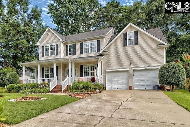 211 Lothrop Hill Rd, Lexington, SC 29072 - traditional-style home featuring a garage, concrete driveway, a porch, and a front yard