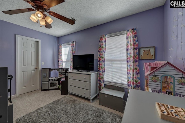 27 Lacebark Ln, Elgin, SC 29045 - bedroom with a textured ceiling, an office area, carpet flooring, and a ceiling fan