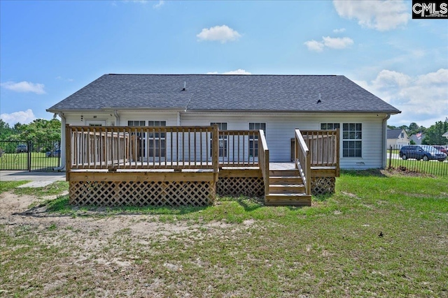 27 Lacebark Ln, Elgin, SC 29045 - back of property featuring roof with shingles and a wooden deck