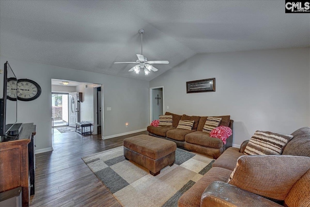 27 Lacebark Ln, Elgin, SC 29045 - living area featuring wood finished floors, ceiling fan, and vaulted ceiling