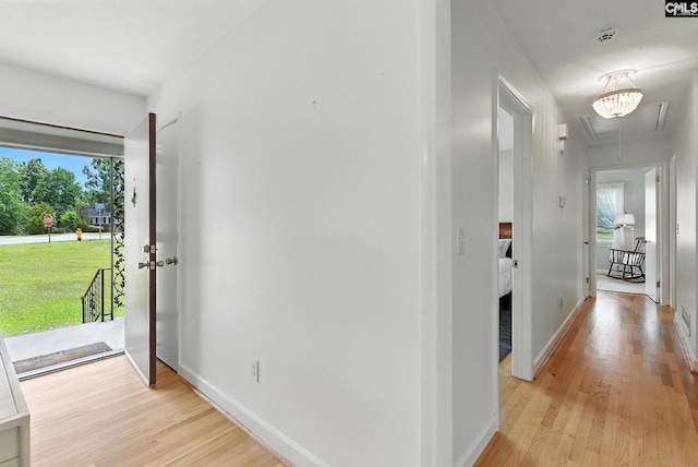 1159 Starview Dr, West Columbia, SC 29172 - hall with attic access and light wood-style floors