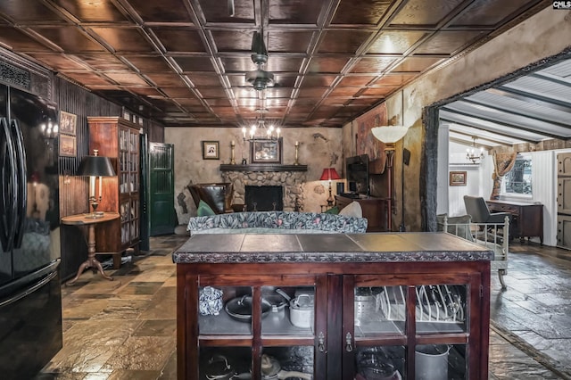 648 E Point Dr, Gilbert, SC 29054 - dining space with a chandelier, an ornate ceiling, and a fireplace