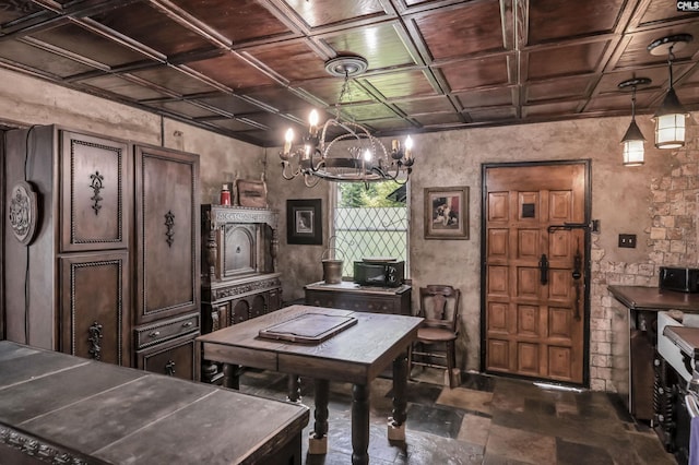 648 E Point Dr, Gilbert, SC 29054 - home office with a chandelier, an ornate ceiling, and dark stone finish floors