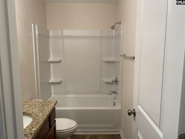 full bathroom featuring vanity, tile flooring, toilet, and bathing tub / shower combination