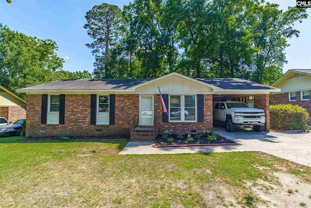 ranch-style house with a front lawn