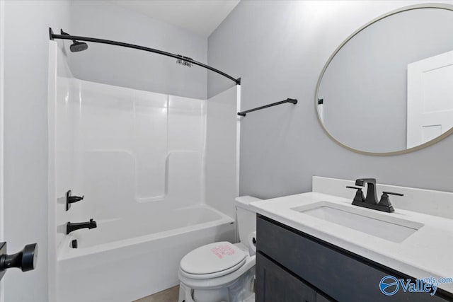 full bathroom featuring shower / tub combination, vanity, and toilet