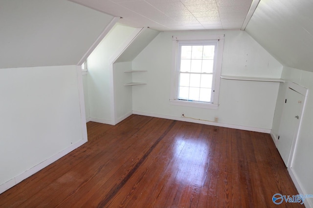 additional living space with lofted ceiling and dark wood-type flooring