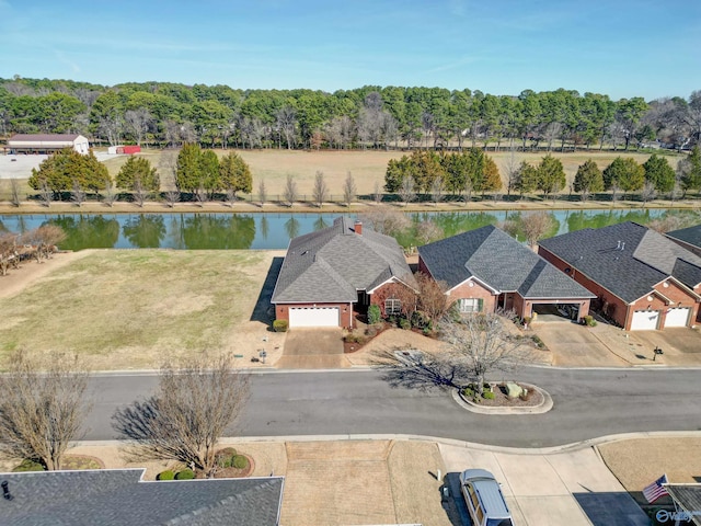 aerial view with a water view