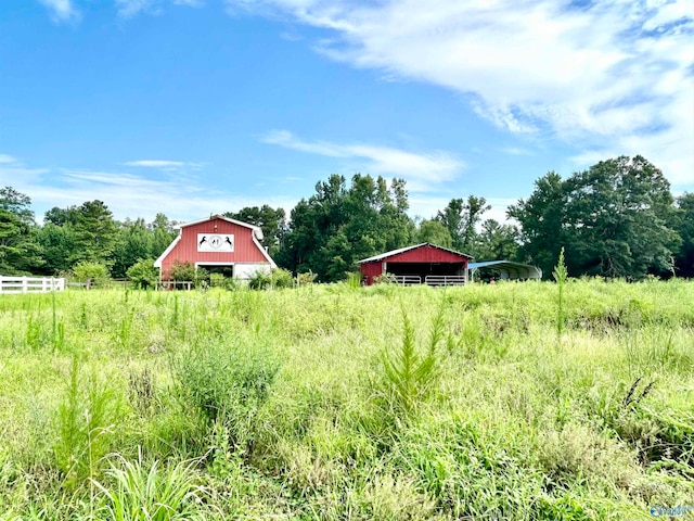 view of yard with an outdoor structure and a rural view