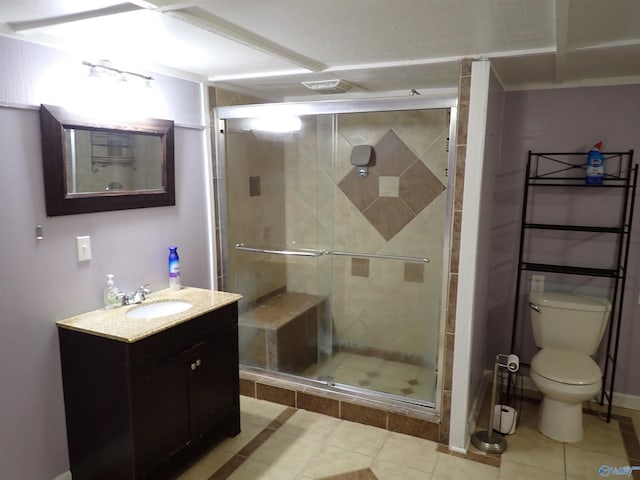 724 Frost St SW, Hartselle, AL 35640 - full bathroom with vanity, tile patterned flooring, and a shower stall