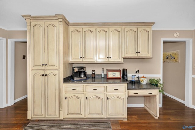 16904 Linton Rd, Athens, AL 35613 - kitchen featuring cream cabinets, dark wood-style flooring, baseboards, and ornamental molding