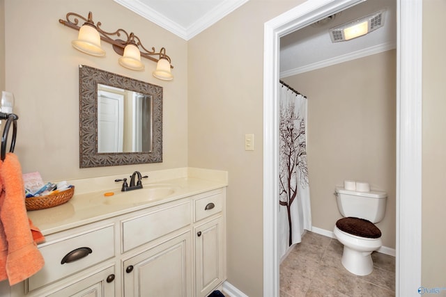 16904 Linton Rd, Athens, AL 35613 - full bath with toilet, vanity, crown molding, tile patterned flooring, and baseboards