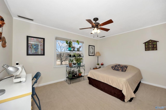 16904 Linton Rd, Athens, AL 35613 - bedroom featuring light carpet, baseboards, ornamental molding, and a ceiling fan