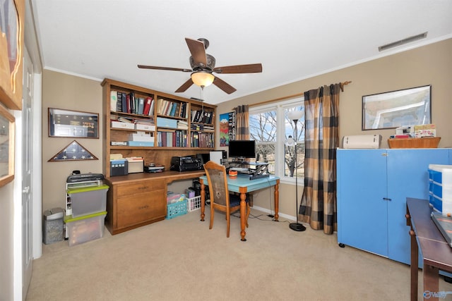 16904 Linton Rd, Athens, AL 35613 - carpeted office space featuring a ceiling fan, crown molding, and baseboards