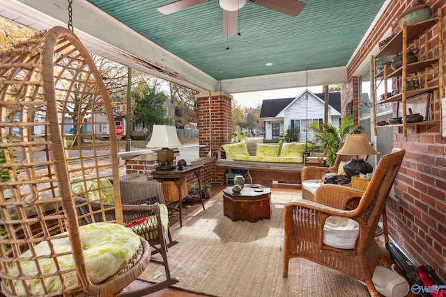 view of patio / terrace with ceiling fan and covered porch