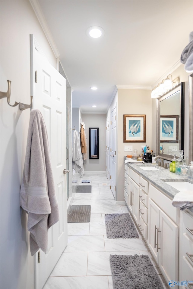 bathroom featuring vanity and crown molding