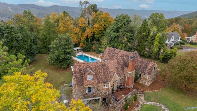 aerial view with a mountain view