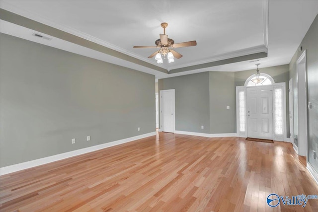 147 Singletree Dr, Hazel Green, AL 35750 - interior space with crown molding, light wood-style flooring, a ceiling fan, visible vents, and baseboards