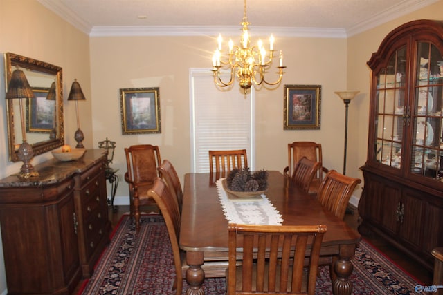 dining space featuring crown molding and an inviting chandelier