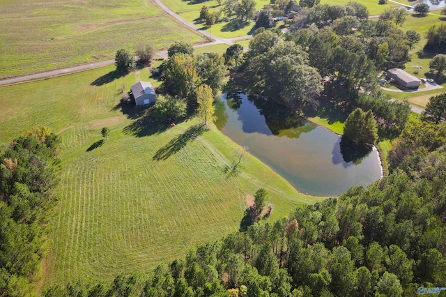 birds eye view of property with a rural view and a water view