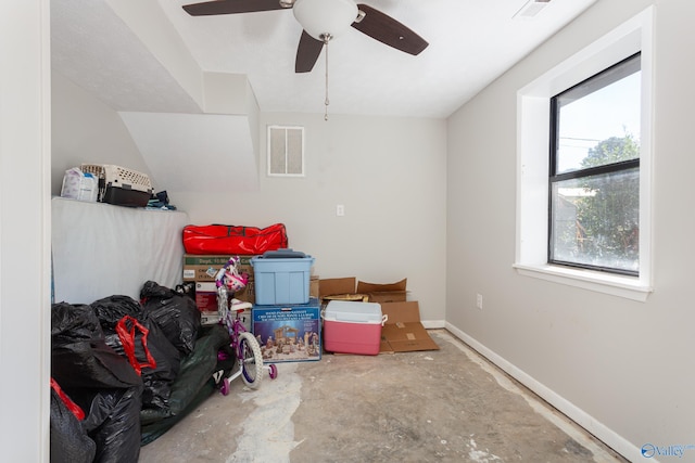 storage area with ceiling fan