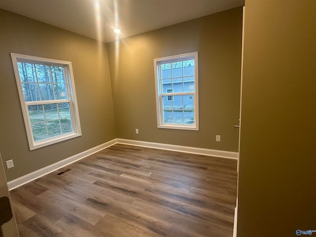 spare room featuring a wealth of natural light and hardwood / wood-style flooring