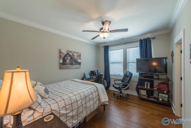 23276 Saint John Rd, Athens, AL 35613 - bedroom with baseboards, crown molding, ceiling fan, and hardwood / wood-style flooring