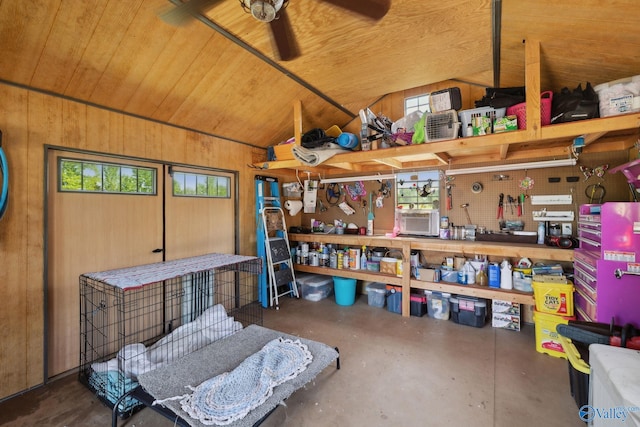 7734 Upper Snake Rd, Athens, AL 35614 - storage area featuring a ceiling fan