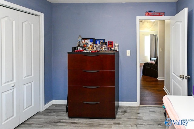 bedroom featuring a closet and wood-type flooring