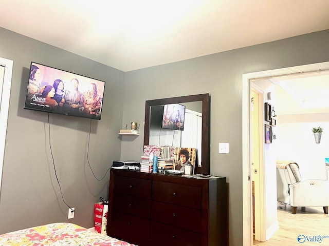 bedroom with light hardwood / wood-style flooring