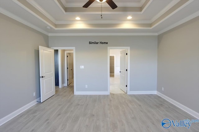 BELLEWOOD-B Mallard Dr, Madison, AL 35756 - unfurnished bedroom with a raised ceiling, crown molding, light wood finished floors, and recessed lighting