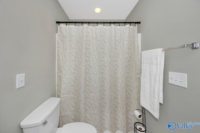 bathroom featuring toilet and vaulted ceiling